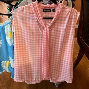 Checkered pink and white blouse